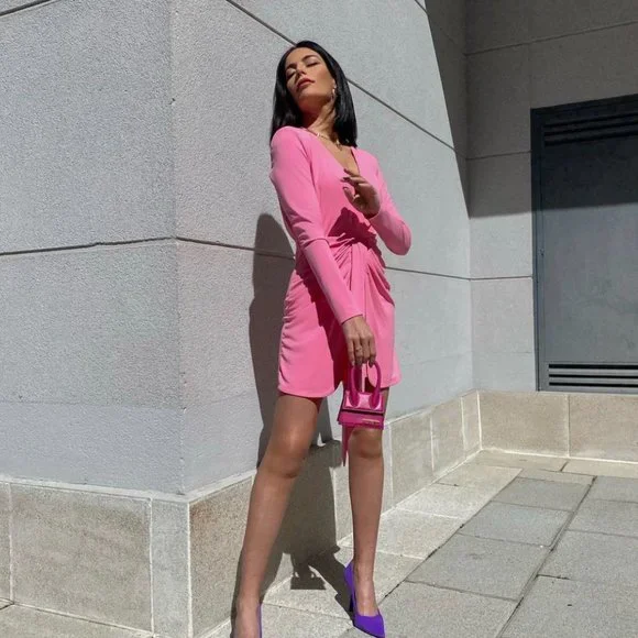 NWT_ZARA WOMAN SS22 DRAPED KNOTTED DRESS PINK SHOULDER PADS 2780/636_ALL SIZES - Picture 6 of 9